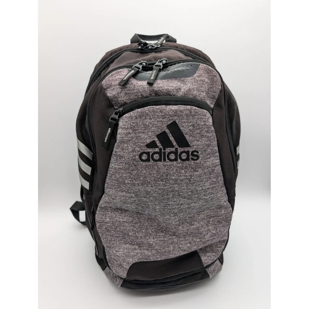 Adidas Backpack Black Grey Heathered Neon Yellow Interior Multi Pocket Travel